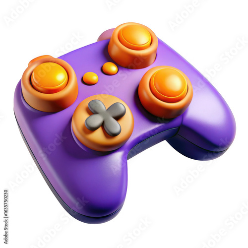3d retro game controller with orange buttons isolated on transparent background