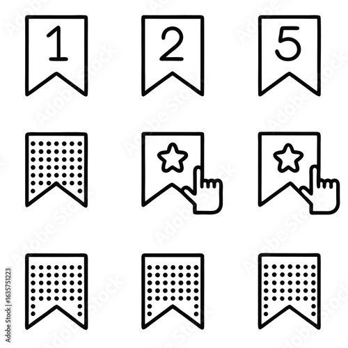 Numbered and Star Banners with Hand Pointer Icons flag ribbon
