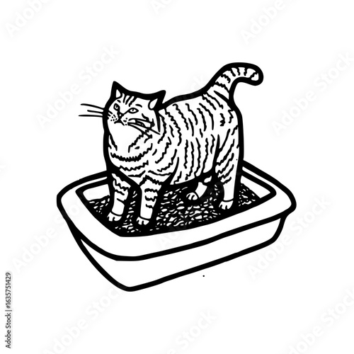 cat in litter box vector illustration