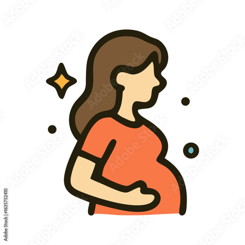 Pregnant woman with long hair glowing happily. Suitable for maternity and family related projects, prenatal care promotions, and lifestyle blogs