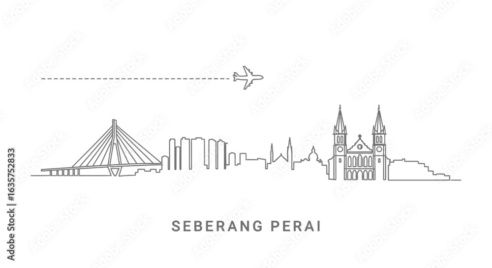 Obraz premium Seberang Perai Skyline with Plane, and Travel.