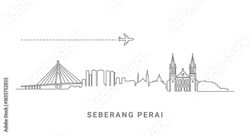Seberang Perai Skyline with Plane, and Travel.