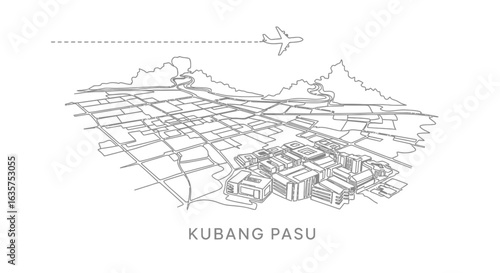 Kubang Pasu with Malaysia Cityscape Line Art.