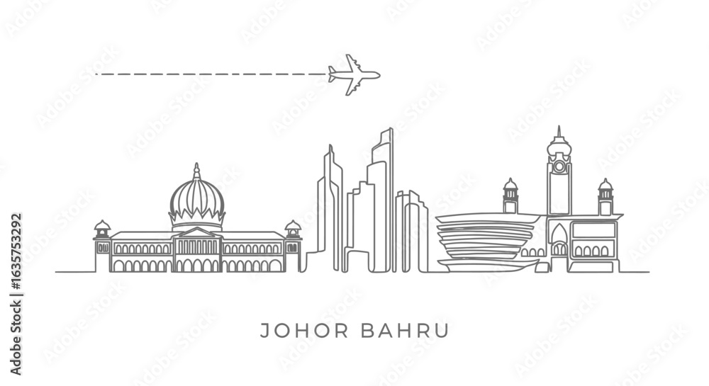 Obraz premium Johor Bahru Skyline with minimal vector art.