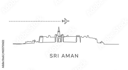 Sri Aman Skyline with Plane Travel, and Minimalist Art.