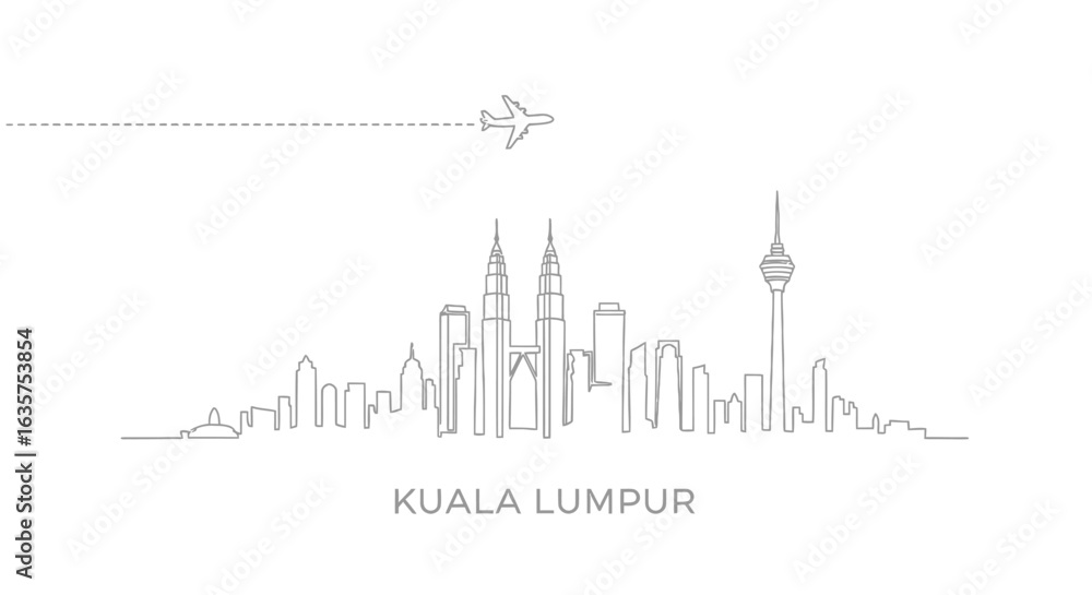 Fototapeta premium Kuala Lumpur Skyline Airplane flying.