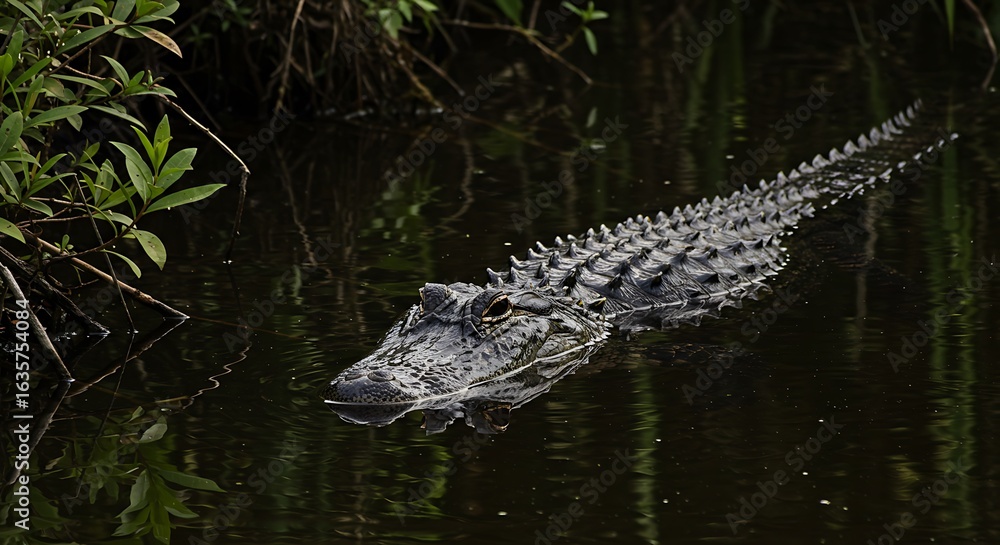 Obraz premium Explore the beauty of a closeup of an alligator swimming in a swamp in everglades, florida