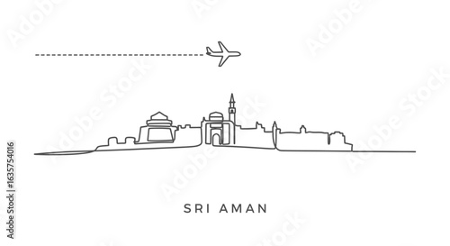 Sri Aman Skyline Travel line art design.