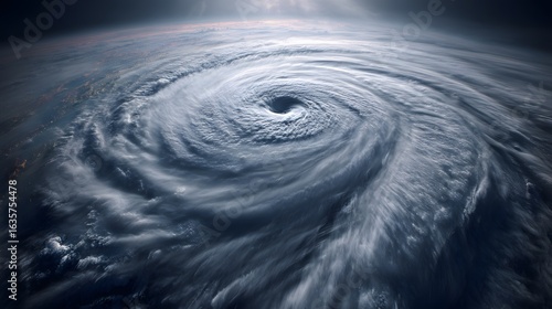 Dramatic hurricane formation viewed from space, showcasing swirling clouds over the ocean.