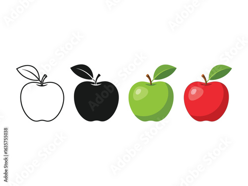 Apple Varieties: A visually appealing assortment of apples, showcasing various styles including outline, solid, and vibrant colors to represent options and creativity.