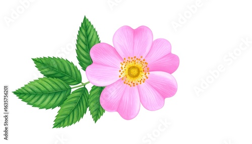 Detailed pink flower and leaves
