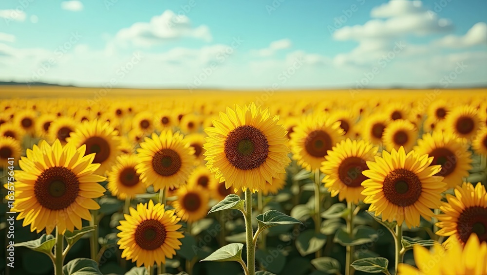 Obraz premium A vast expanse of sunflowers under a clear sky.