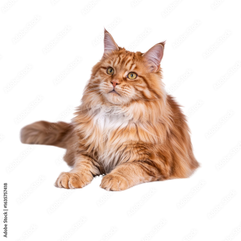 Obraz premium Majestic Red Maine Coon Cat Lying Down, Studio Shot