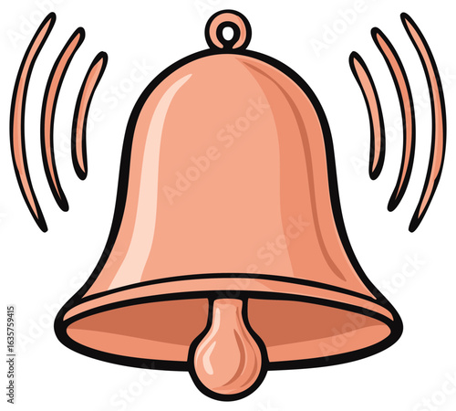 Simple cartoon illustration of a ringing copper bell with sound waves emanating from it