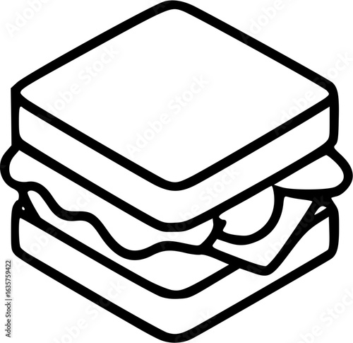 A simple line drawing of a delicious-looking sandwich, featuring bread, fillings, and mayonnaise.
