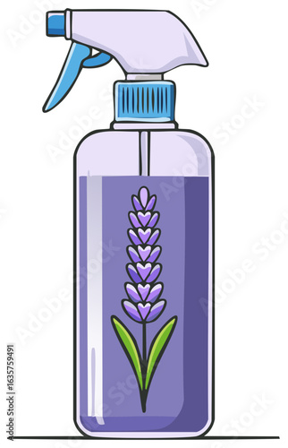 Spray Bottle with Lavender Illustration Aromatherapy Product Cartoon Style