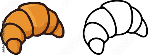A colored and outlined illustration of a croissant pastry.