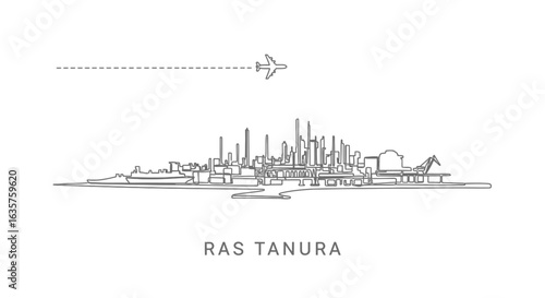 Ras Tanura Refinery with Saudi Arabia Line Art.