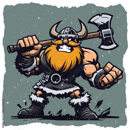 Viking Warrior with Axe Cartoon Illustration