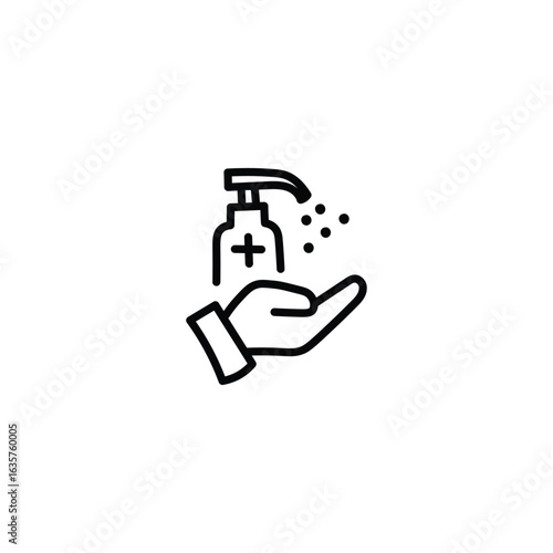 Hand receiving sanitizer spray from a pump bottle. Great for safety and hygiene campaigns.