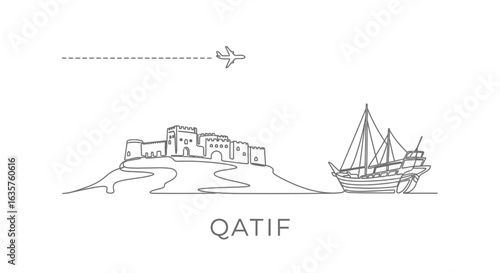 Qatif Skyline Travel Line Art.