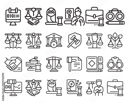 Law fields related, square line color vector icon