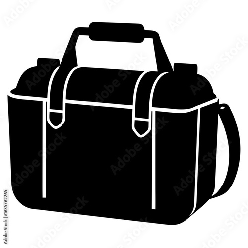 Black camera bag with white trim and strap vector silhouette