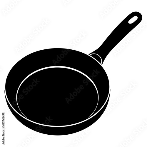 Black frying pan silhouette on white cooking