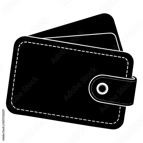 Black leather wallet silhouette with white stitching