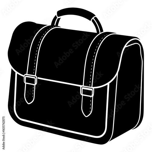 Black satchel bag with white stitching vector