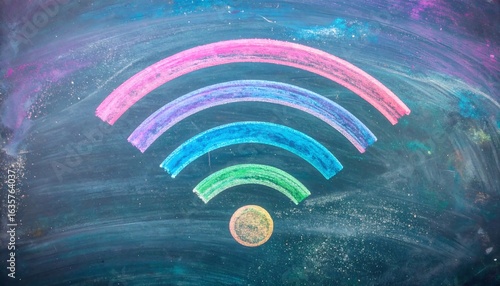 Colorful wifi symbol drawn on chalkboard