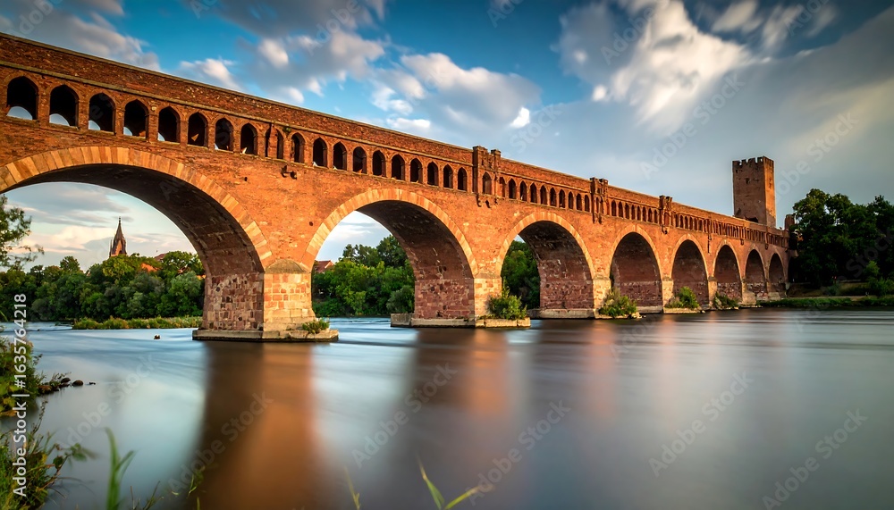 Fototapeta premium Ancient bridge over a serene river