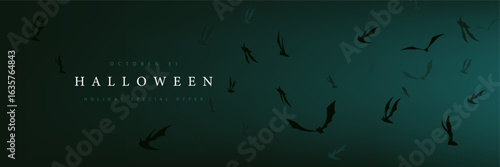 Happy Halloween banner background night scene with bats flying