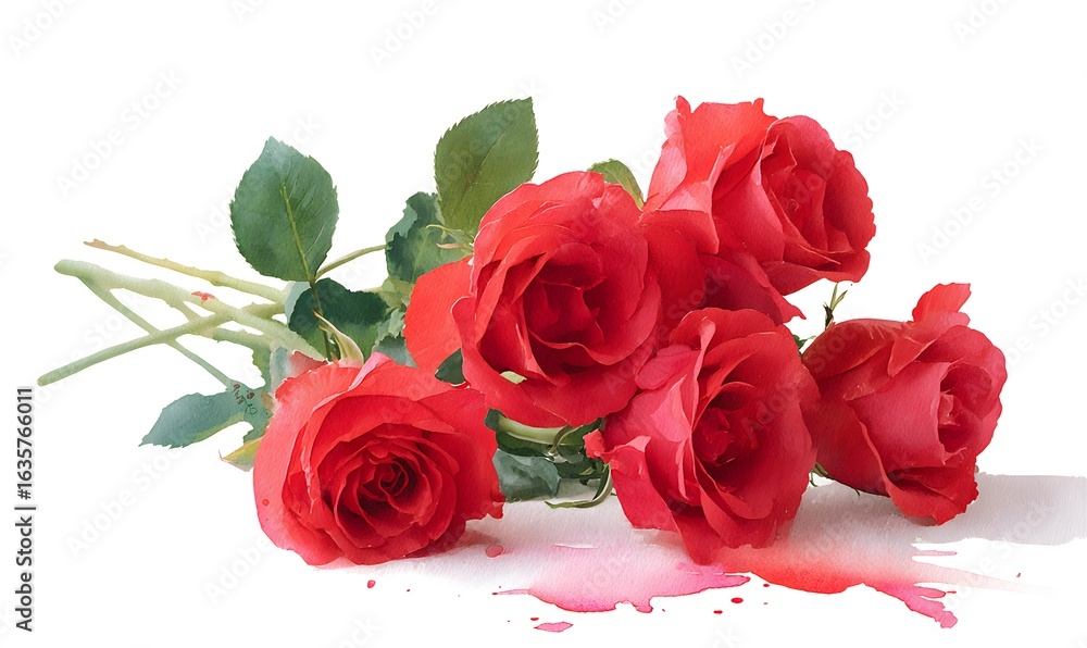 Fototapeta premium Watercolor, a bouquet of red roses