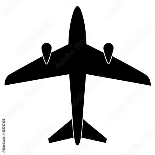 Black airplane silhouette with swept wings aircraft