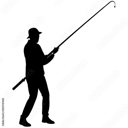 Angler casting fishing rod silhouette black person