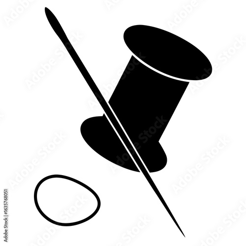 Black sewing needle thread spool and loop vector
