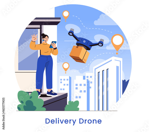 Future Of Delivery. Flat Vector Illustration