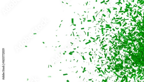 Green confetti explosion on white background