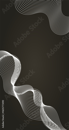 Gradient Abstract background with dynamic waves Vertical illustration Black and white Design
