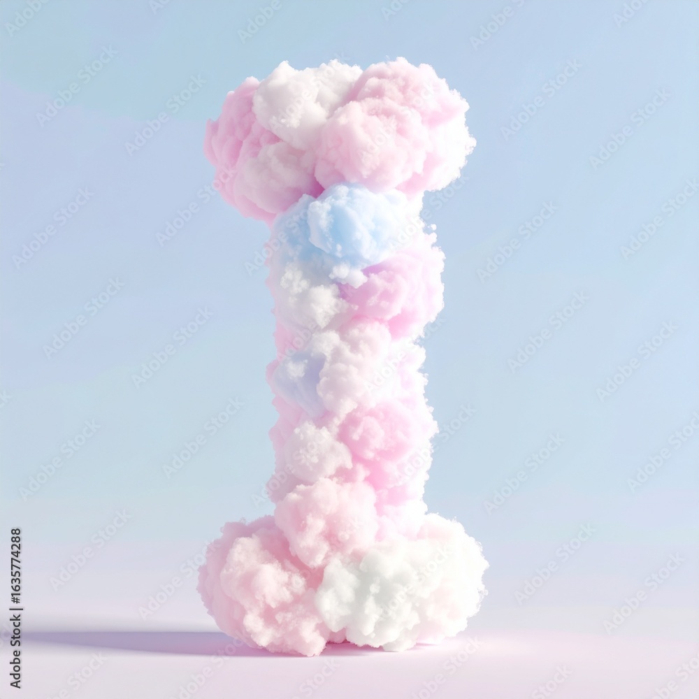 Fototapeta premium Fluffy Pastel Letter I Minimalist Style