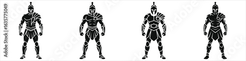 Spartan Gladiator Warrior Silhouette Set – Muscular Ancient Greek & Roman Soldiers in Helmets and Armor, Bold Vector Illustration for Logo, Esports Mascot, Tattoo, Gym Branding, T-Shirt, Poster.