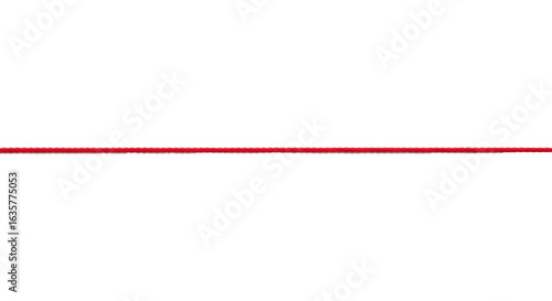 A single, perfectly straight, taut vibrant crimson red string horizontally spanning an immaculate transparent background with ample copy space, uniform bright lighting emphasizing crisp form. Concept