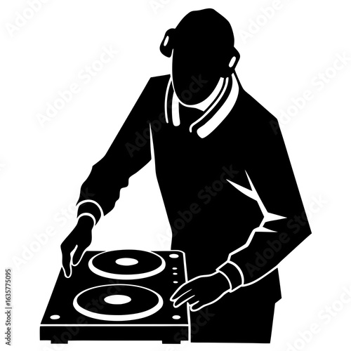 Black silhouette of a dj mixing music vector
