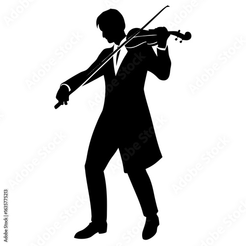 Black silhouette of a man playing violin violinist