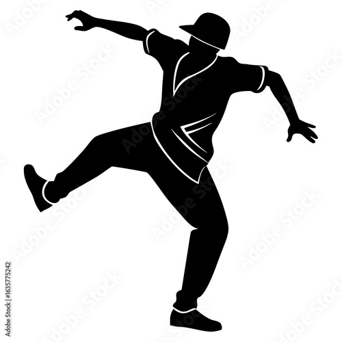 Black silhouette of hip hop dancer in motion white
