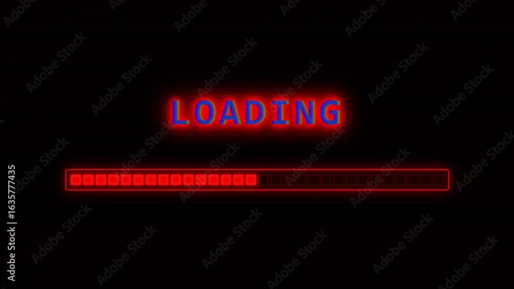 Sputtering CRT Style Loading Animation with Red Pixel Text and Dotted ...