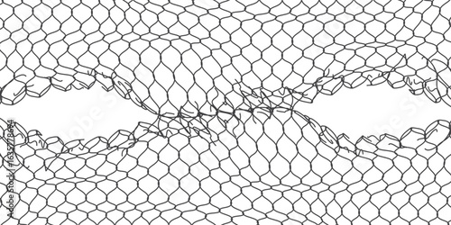 iron damage fence with cut out iron lines template. Vector
