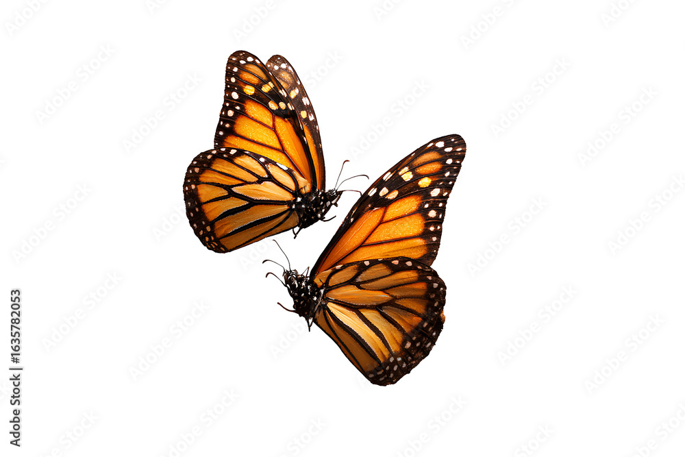 Fototapeta premium Two butterflies hovering around each other isolated on a transparent background