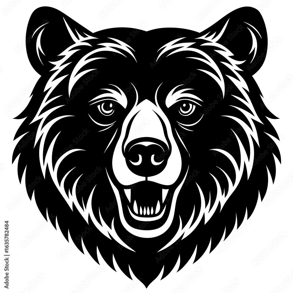 Fototapeta premium Bear Head Vector | Generative AI & Linocut Silhouette Design